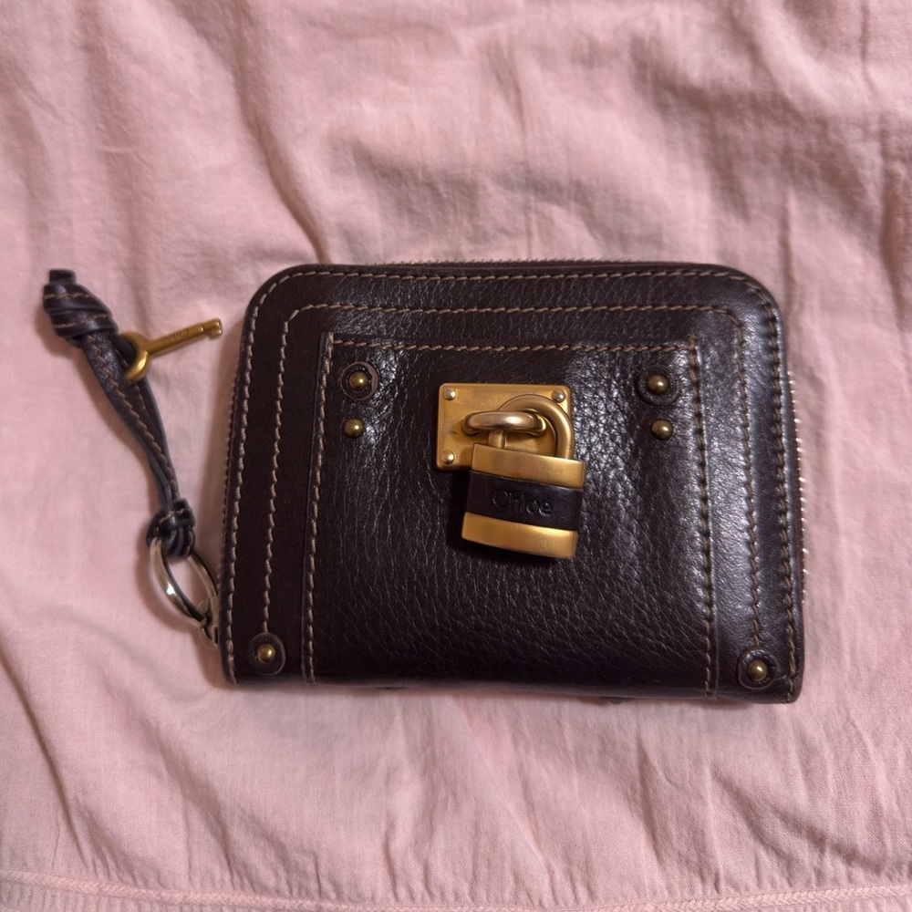 Chloé Paddington Brown Leather Wallet with Gold Accents